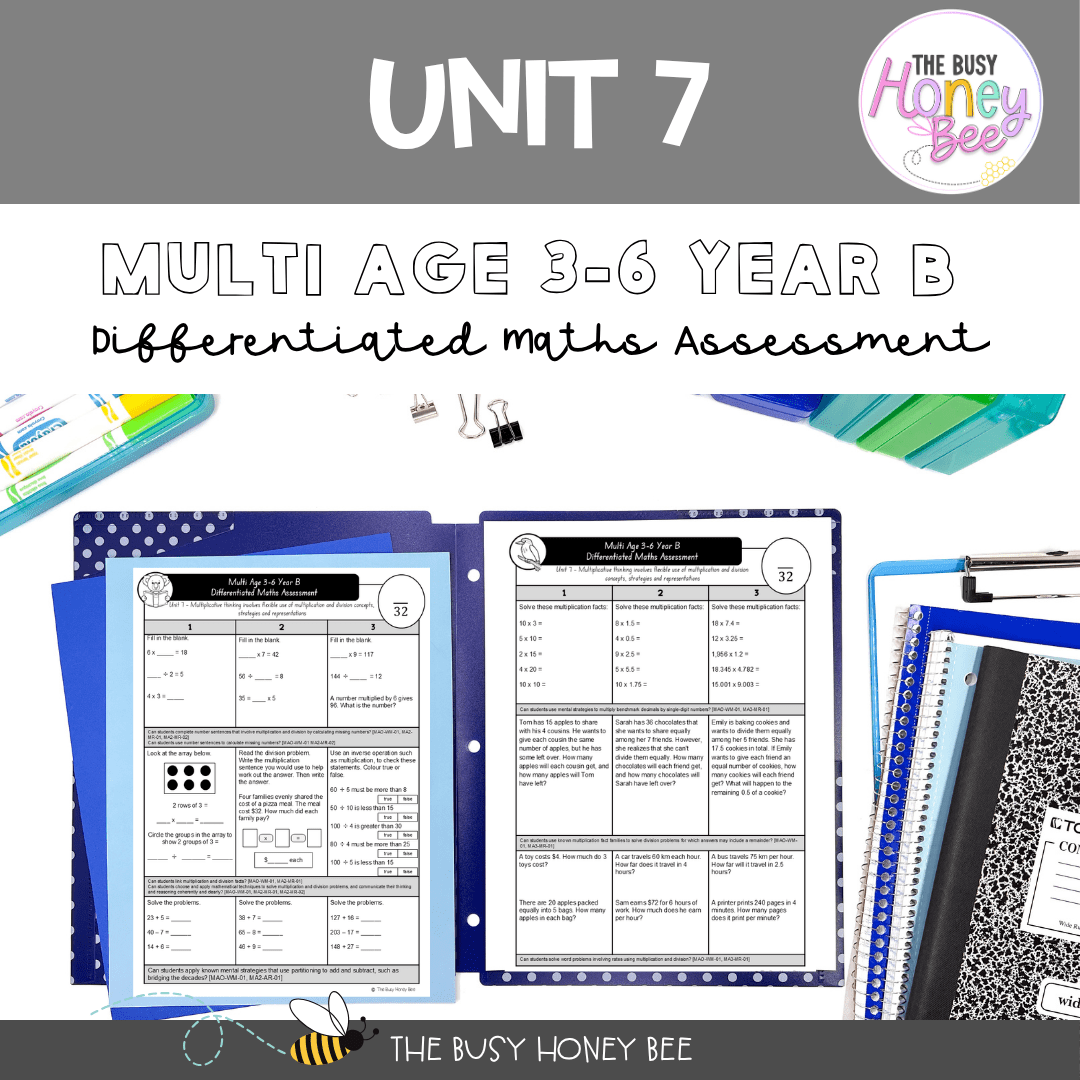 Multi Age 3-6 Year B Differentiated NSW Maths Assessment Unit 7 - Assessment