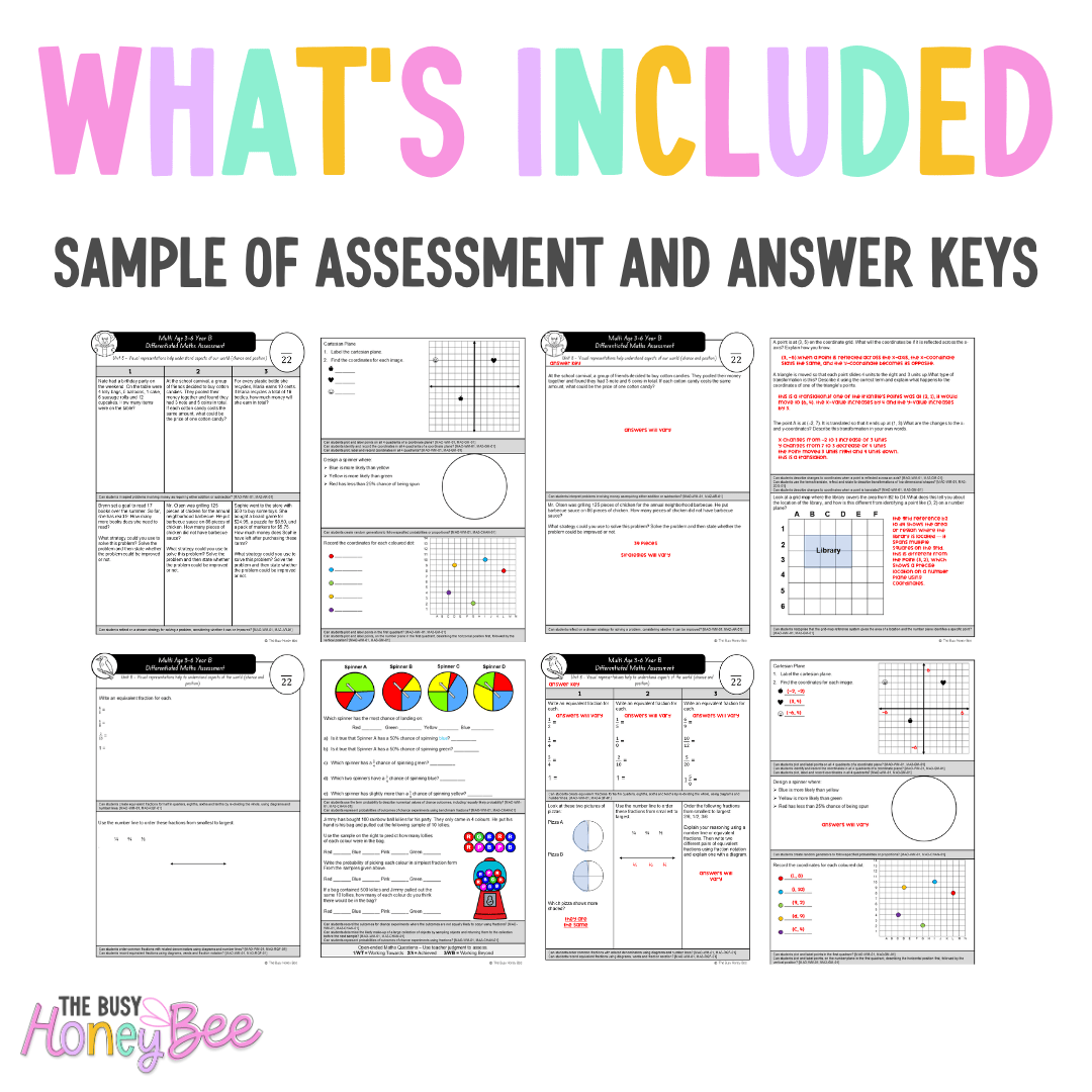 Multi Age 3-6 Year B Differentiated NSW Maths Assessment Unit 8 - Assessment