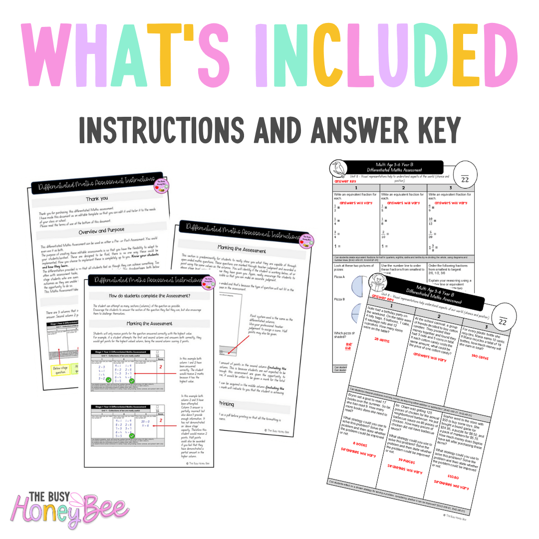Multi Age 3-6 Year B Differentiated NSW Maths Assessment Unit 8 - Assessment
