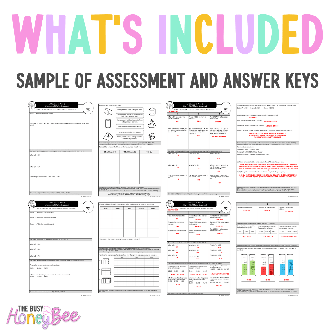 Multi Age 3-6 Year B Differentiated NSW Maths Assessment Unit 9 - Assessment