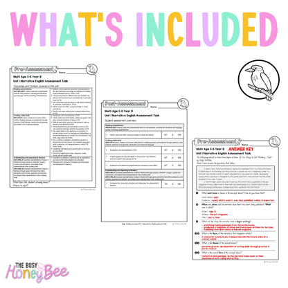 Multi Age 3-6 Year B English Pre- and Post-Assessment Unit 1 Narrative - Assessment
