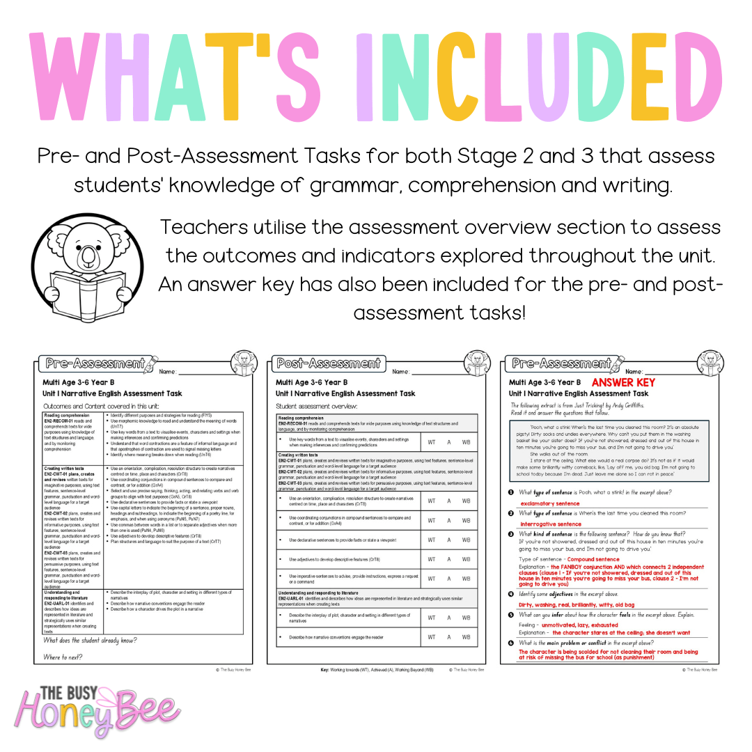 Multi Age 3-6 Year B English Pre- and Post-Assessment Unit 1 Narrative - Assessment