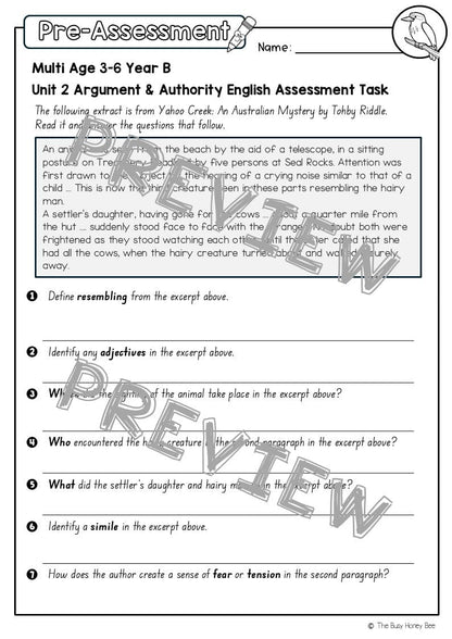 Multi Age 3-6 Year B English Pre- and Post-Assessment Unit 2 Argument and Authority - Assessment
