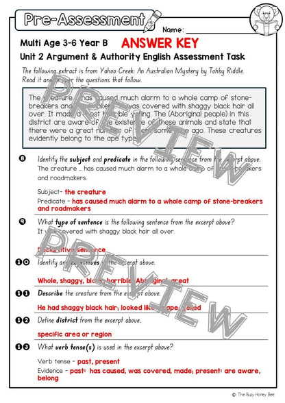 Multi Age 3-6 Year B English Pre- and Post-Assessment Unit 2 Argument and Authority - Assessment
