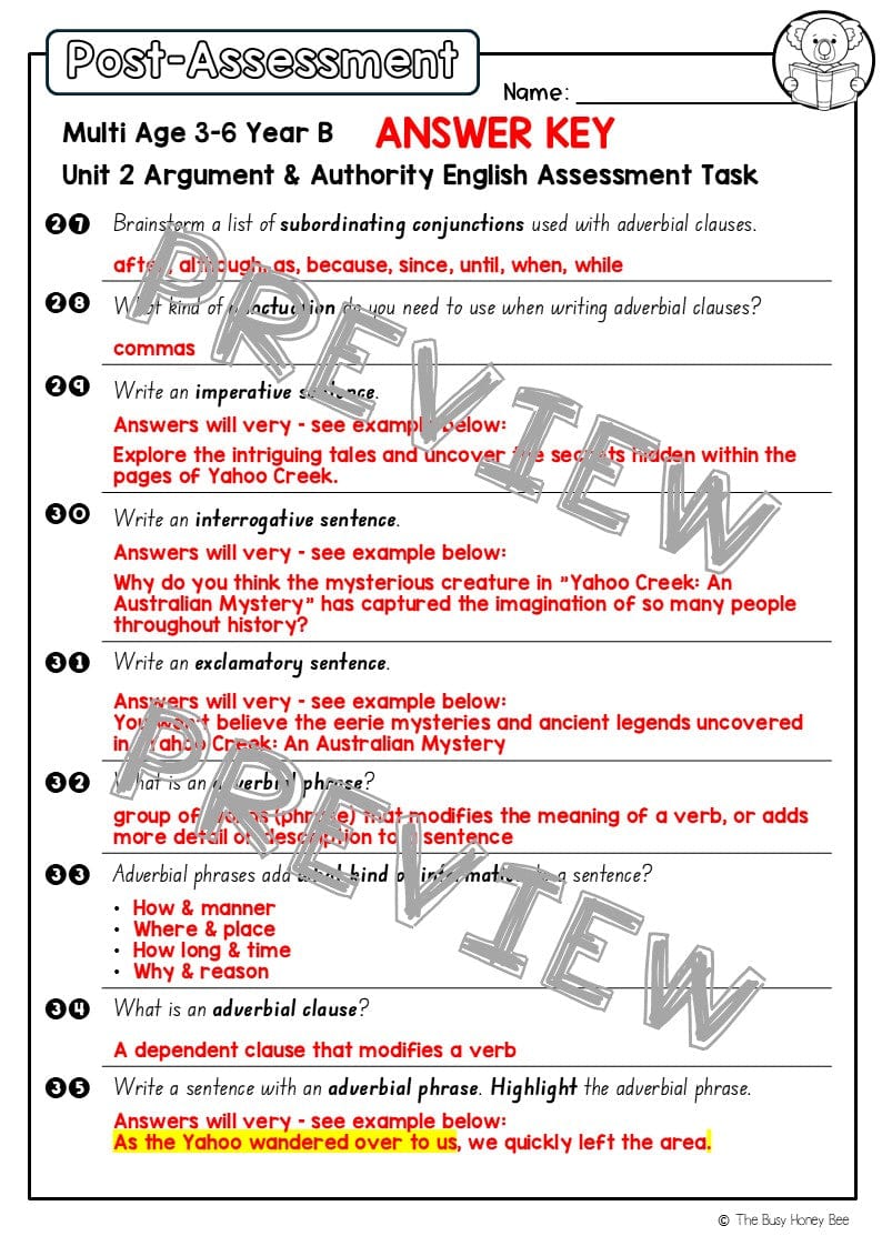 Multi Age 3-6 Year B English Pre- and Post-Assessment Unit 2 Argument and Authority - Assessment