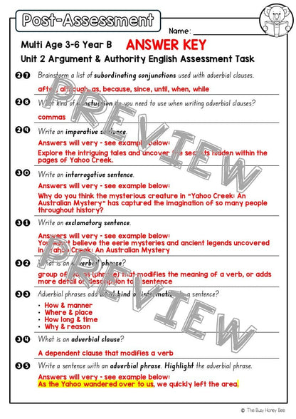 Multi Age 3-6 Year B English Pre- and Post-Assessment Unit 2 Argument and Authority - Assessment
