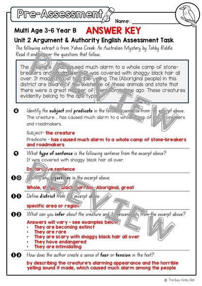 Multi Age 3-6 Year B English Pre- and Post-Assessment Unit 2 Argument and Authority - Assessment