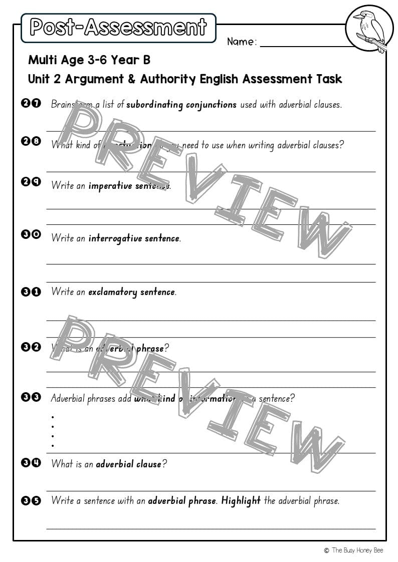 Multi Age 3-6 Year B English Pre- and Post-Assessment Unit 2 Argument and Authority - Assessment