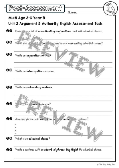 Multi Age 3-6 Year B English Pre- and Post-Assessment Unit 2 Argument and Authority - Assessment