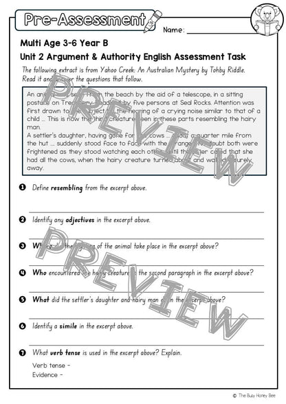 Multi Age 3-6 Year B English Pre- and Post-Assessment Unit 2 Argument and Authority - Assessment