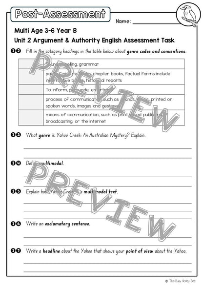 Multi Age 3-6 Year B English Pre- and Post-Assessment Unit 2 Argument and Authority - Assessment