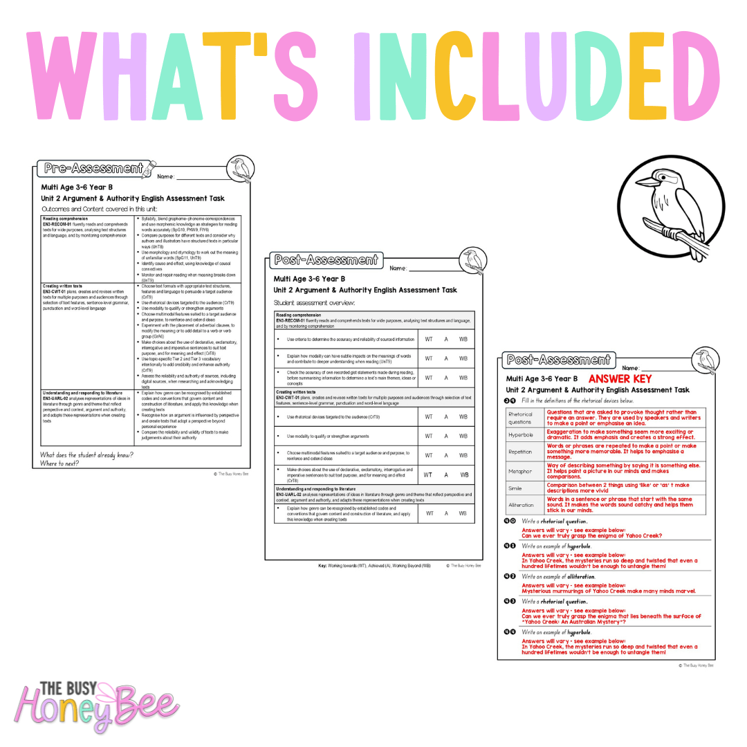 Multi Age 3-6 Year B English Pre- and Post-Assessment Unit 2 Argument and Authority - Assessment