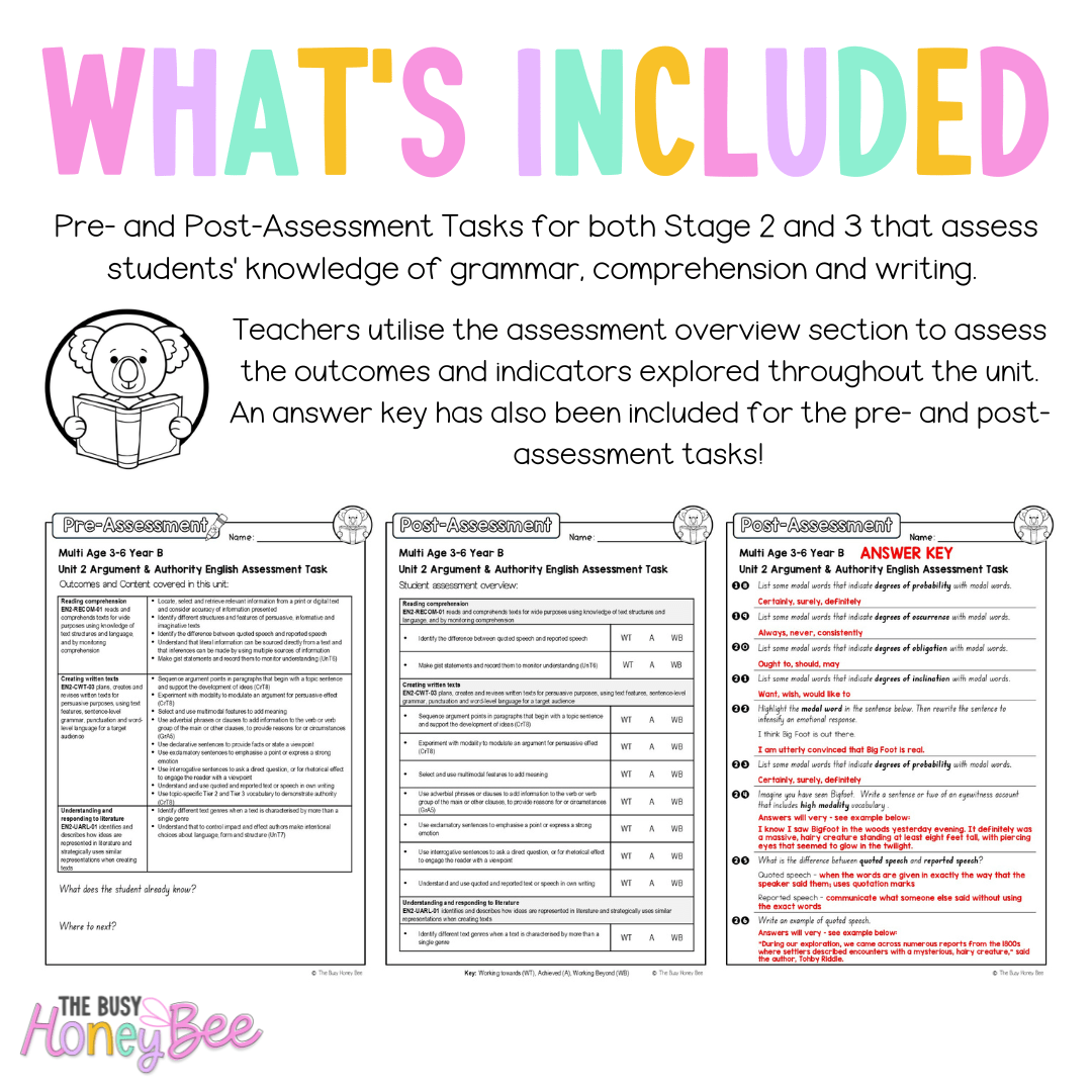 Multi Age 3-6 Year B English Pre- and Post-Assessment Unit 2 Argument and Authority - Assessment