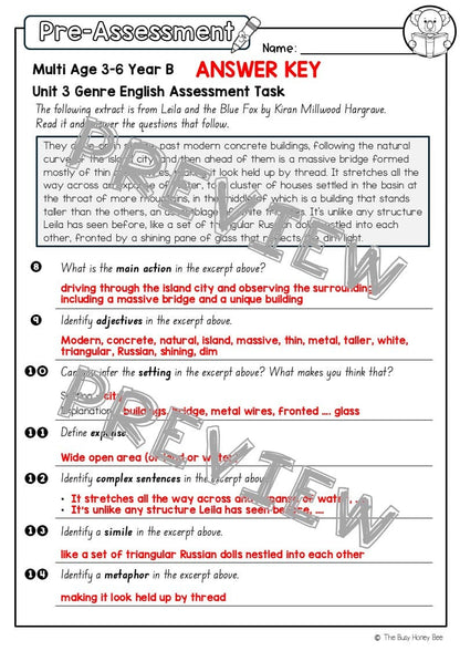 Multi Age 3-6 Year B English Pre- and Post-Assessment Unit 3 Genre - Assessment