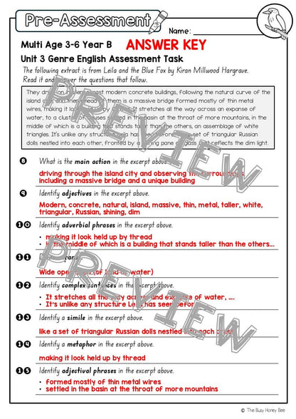 Multi Age 3-6 Year B English Pre- and Post-Assessment Unit 3 Genre - Assessment