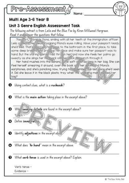 Multi Age 3-6 Year B English Pre- and Post-Assessment Unit 3 Genre - Assessment