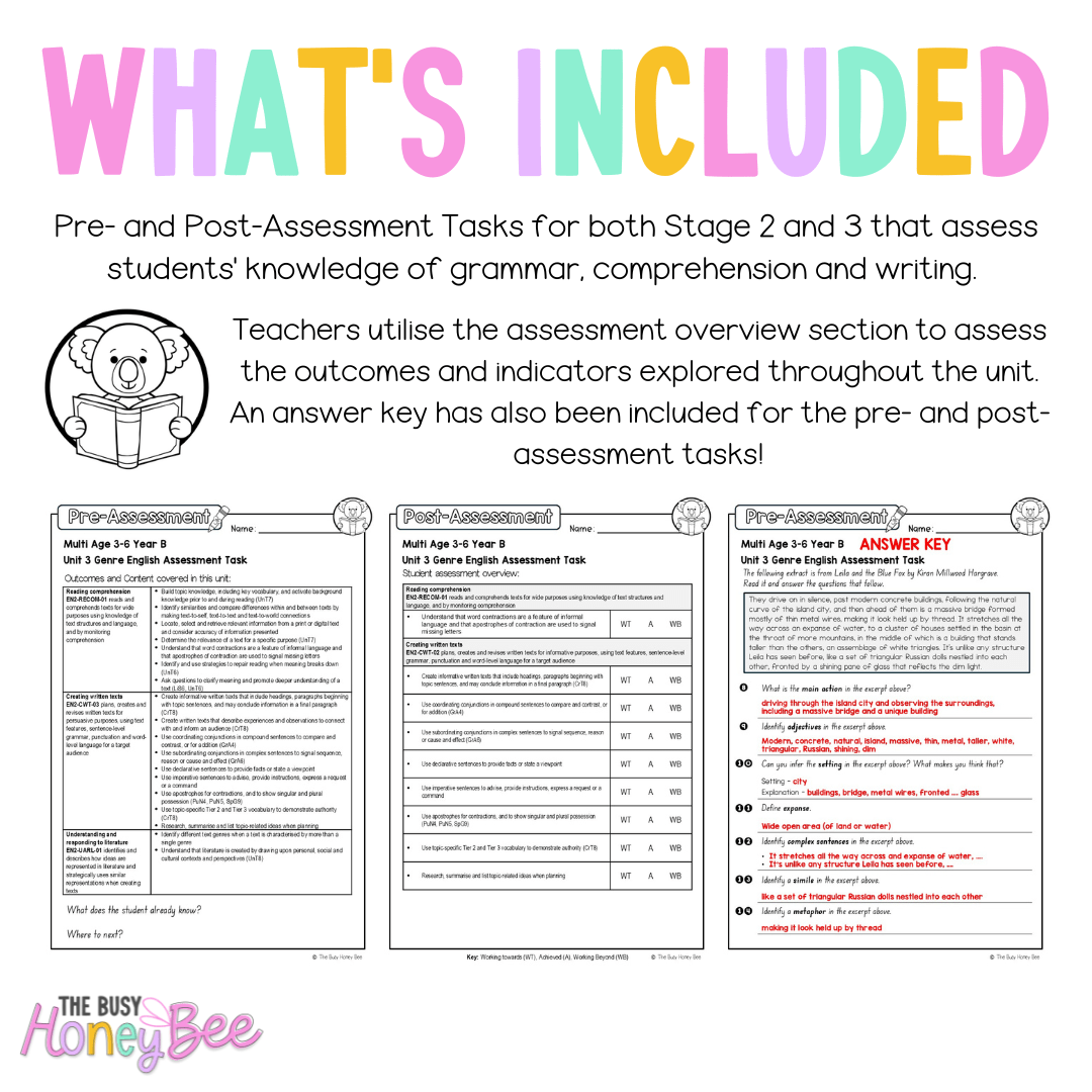 Multi Age 3-6 Year B English Pre- and Post-Assessment Unit 3 Genre - Assessment