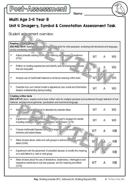 Multi Age 3-6 Year B English Pre- and Post-Assessment Unit 4 Imagery, symbol and connotation - Assessment