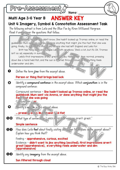 Multi Age 3-6 Year B English Pre- and Post-Assessment Unit 4 Imagery, symbol and connotation - Assessment