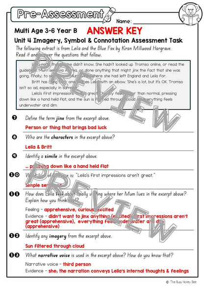 Multi Age 3-6 Year B English Pre- and Post-Assessment Unit 4 Imagery, symbol and connotation - Assessment