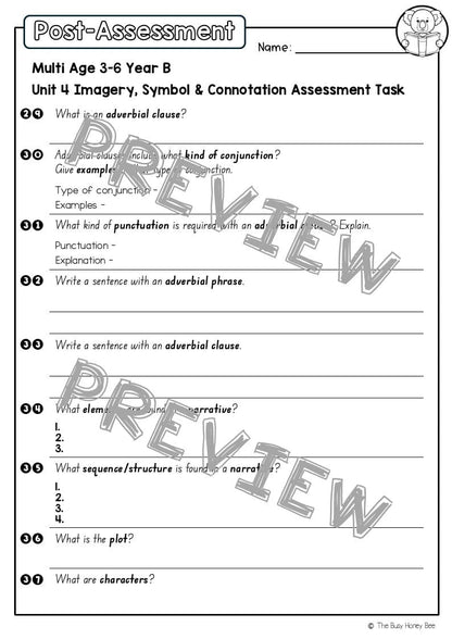 Multi Age 3-6 Year B English Pre- and Post-Assessment Unit 4 Imagery, symbol and connotation - Assessment