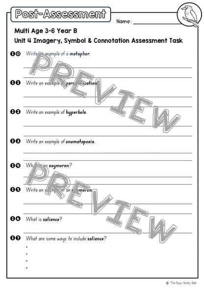 Multi Age 3-6 Year B English Pre- and Post-Assessment Unit 4 Imagery, symbol and connotation - Assessment