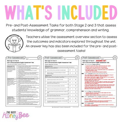 Multi Age 3-6 Year B English Pre- and Post-Assessment Unit 5 Characterisation - Assessment