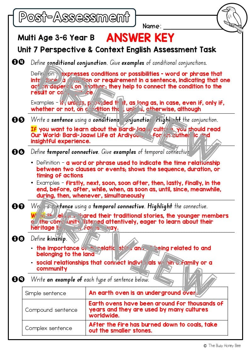 Multi Age 3-6 Year B English Pre- and Post-Assessment Unit 7 Perspective & Context - Assessment