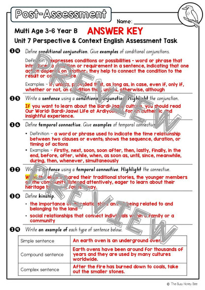 Multi Age 3-6 Year B English Pre- and Post-Assessment Unit 7 Perspective & Context - Assessment