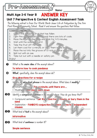 Multi Age 3-6 Year B English Pre- and Post-Assessment Unit 7 Perspective & Context - Assessment