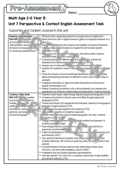 Multi Age 3-6 Year B English Pre- and Post-Assessment Unit 7 Perspective & Context - Assessment