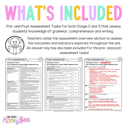 Multi Age 3-6 Year B English Pre- and Post-Assessment Unit 7 Perspective & Context - Assessment