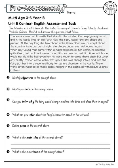 Multi Age 3-6 Year B English Pre- and Post-Assessment Unit 8 Context - Assessment