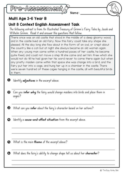 Multi Age 3-6 Year B English Pre- and Post-Assessment Unit 8 Context - Assessment