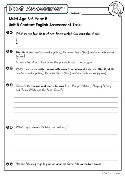 Multi Age 3-6 Year B English Pre- and Post-Assessment Unit 8 Context - Assessment