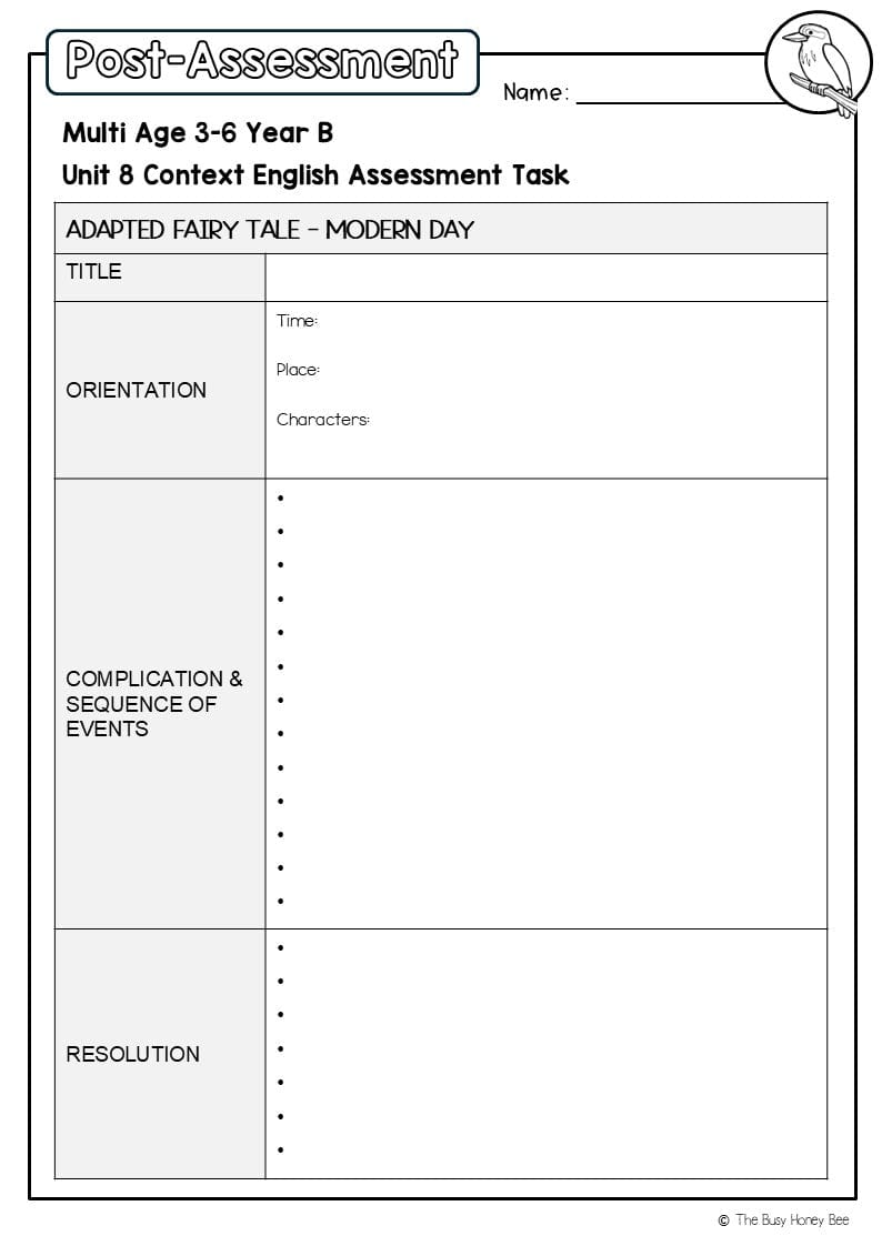 Multi Age 3-6 Year B English Pre- and Post-Assessment Unit 8 Context - Assessment