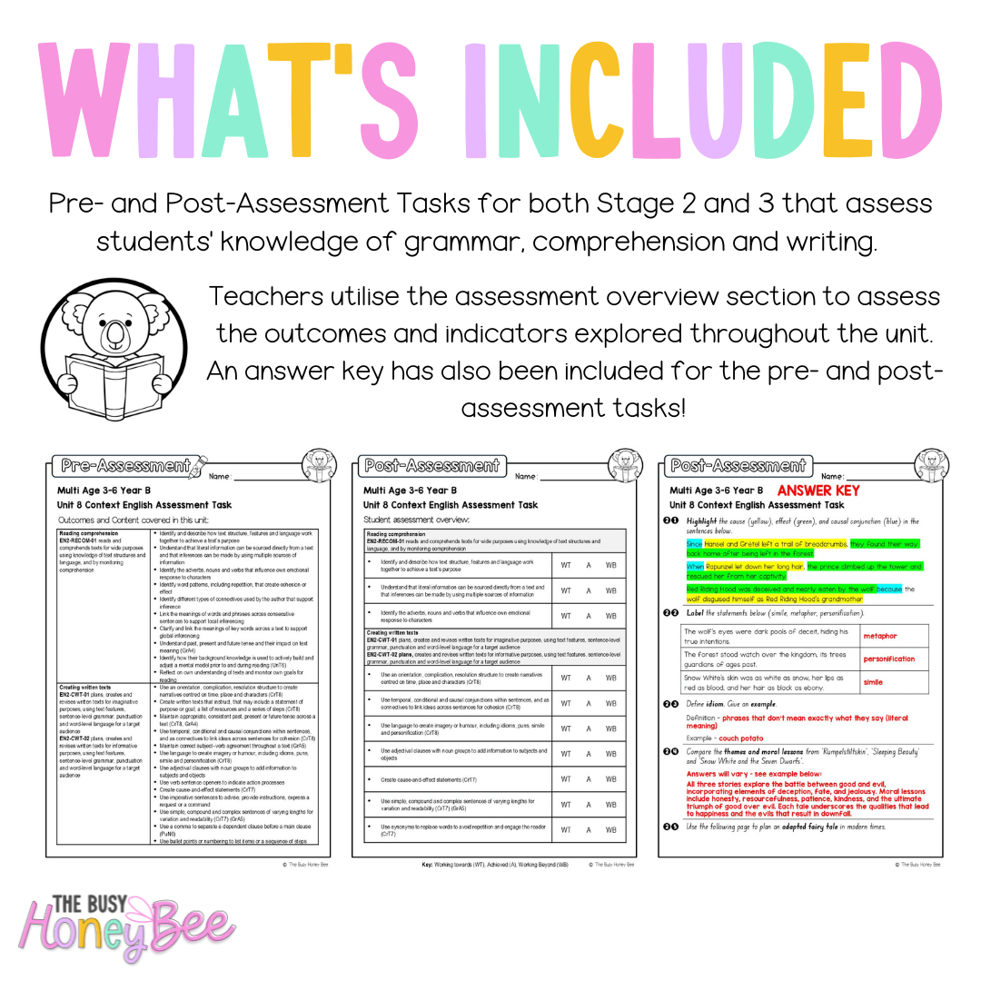 Multi Age 3-6 Year B English Pre- and Post-Assessment Unit 8 Context - Assessment