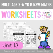 Multi Age 3-6 Year B NSW Maths Worksheets Unit 13 - Workbook | Worksheets