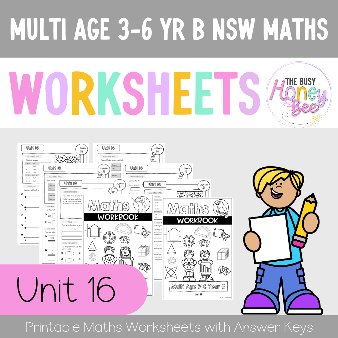 Multi Age 3-6 Year B NSW Maths Worksheets Unit 16 - Workbook | Worksheets