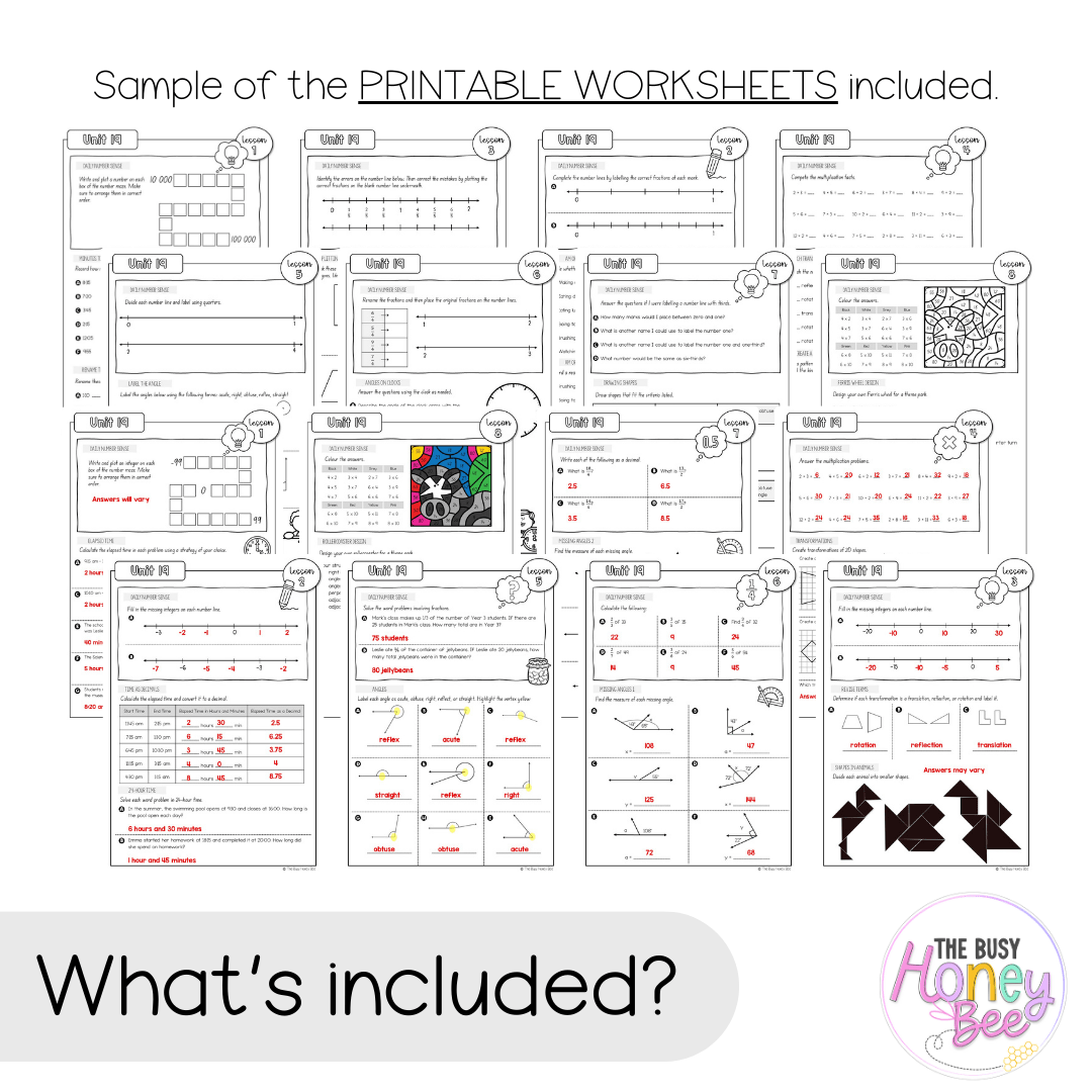 Multi Age 3-6 Year B NSW Maths Worksheets Unit 19 - Workbook | Worksheets