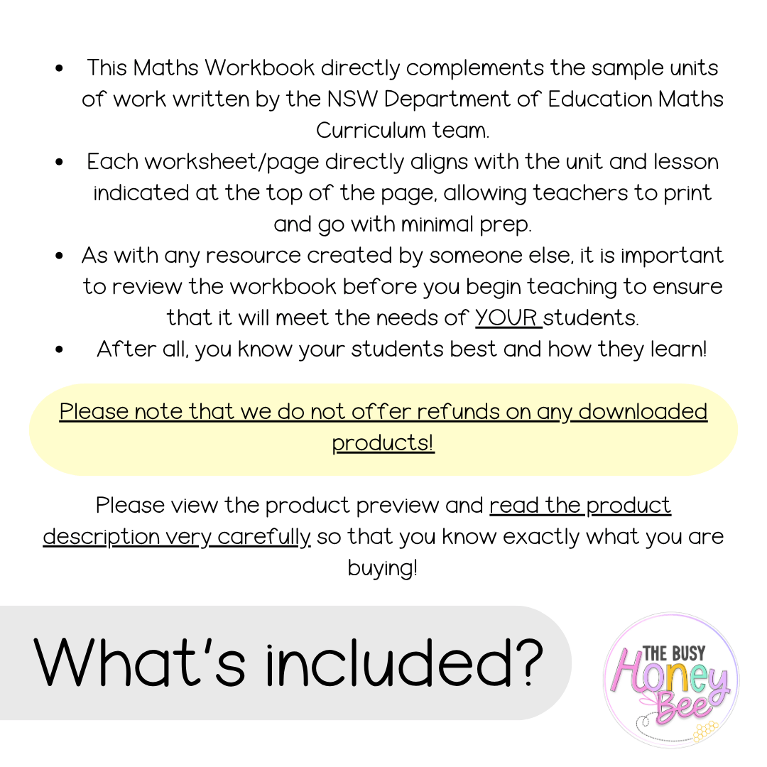 Multi Age 3-6 Year B NSW Maths Worksheets Unit 6 - Workbook | Worksheets