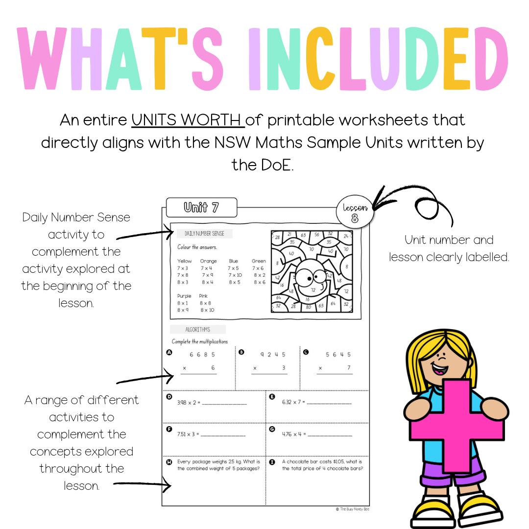 Multi Age 3-6 Year B NSW Maths Worksheets Unit 7 - Workbook | Worksheets