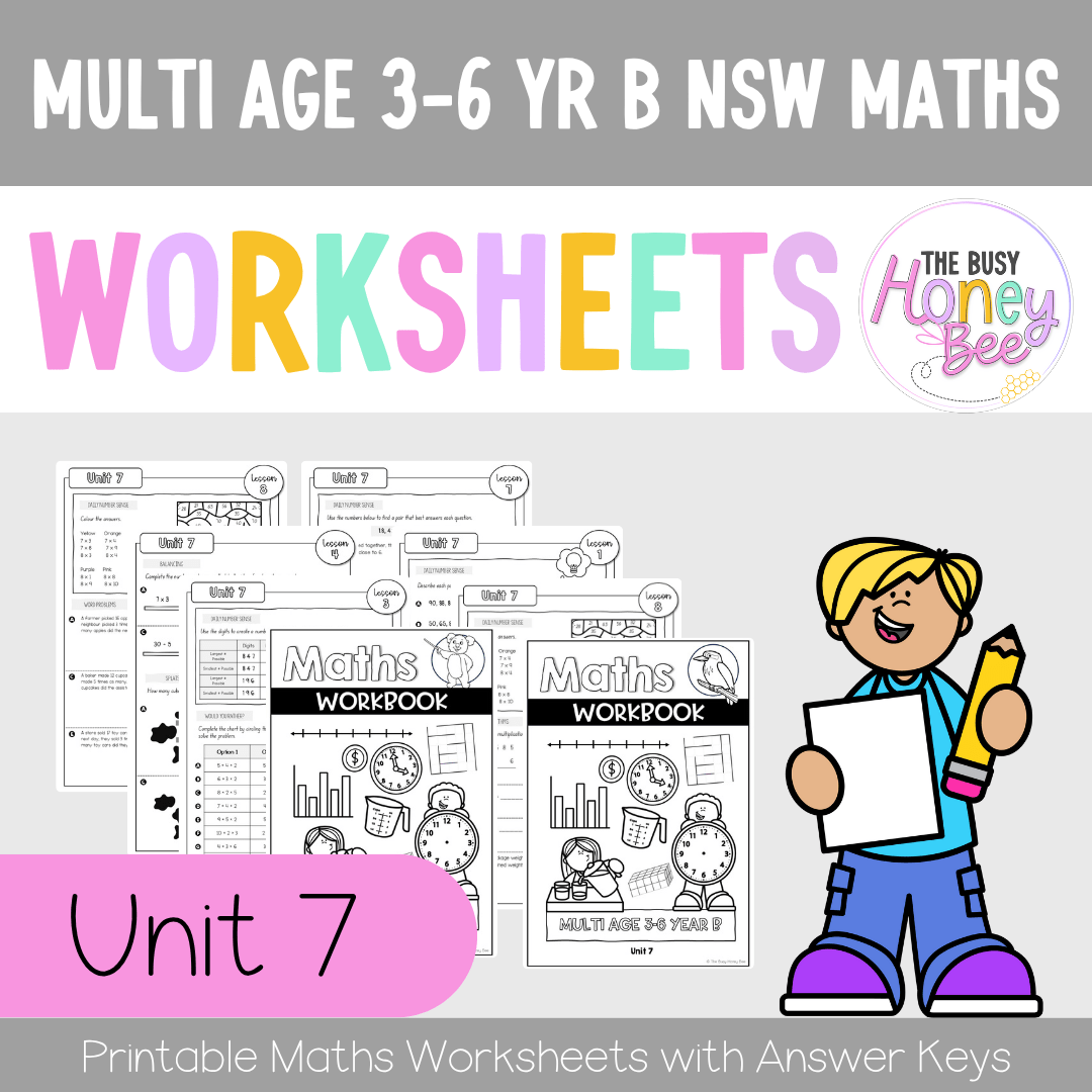 Multi Age 3-6 Year B NSW Maths Worksheets Unit 7 - Workbook | Worksheets