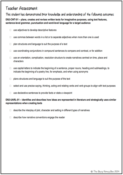 Multi Age 3-6 Year B Unit 1 Narrative Writing Pre-Assessment - Assessment