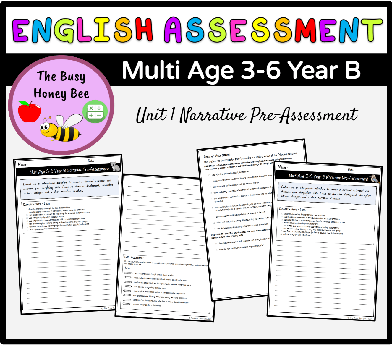 Multi Age 3-6 Year B Unit 1 Narrative Writing Pre-Assessment - Assessment