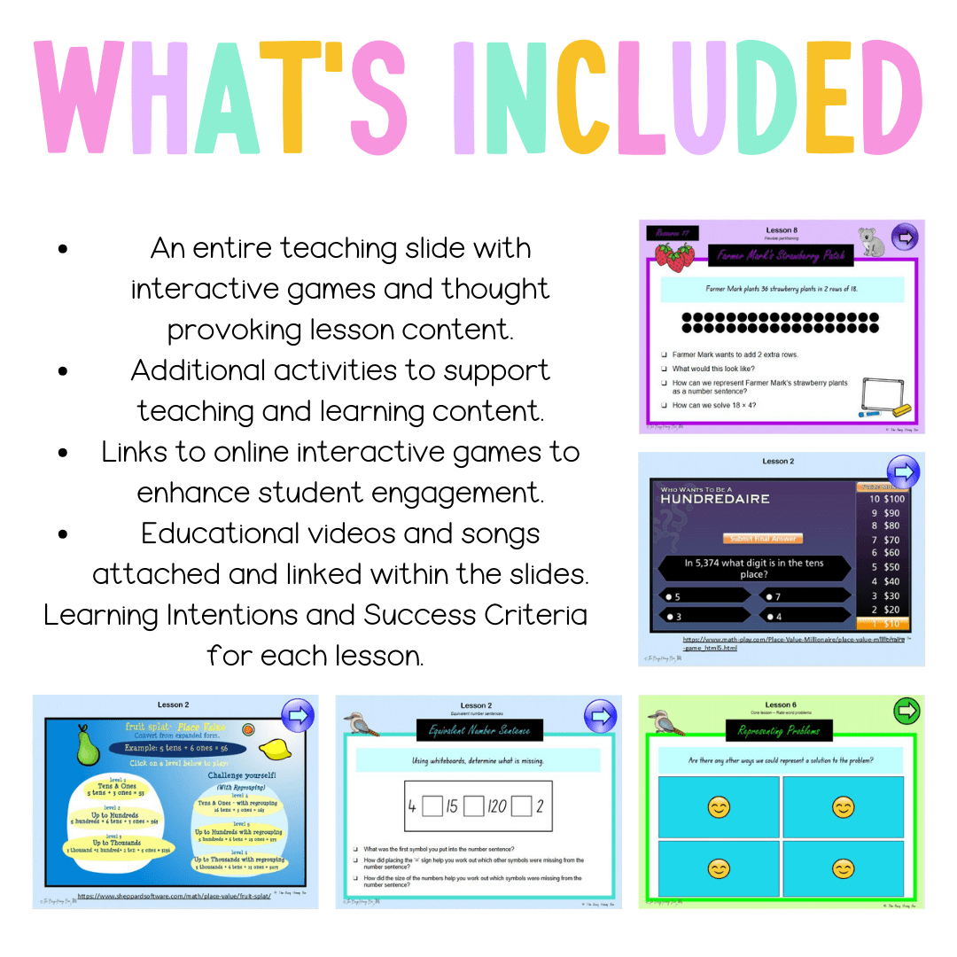 Multi Age 3-6 Year B Unit 11 NSW Maths Teaching Slides - Zip Folder: Smart Notebook, PowerPoint, Google Slide Compatible