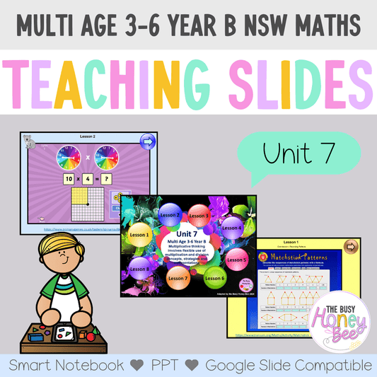 Multi Age 3-6 Year B Unit 7 NSW Maths Teaching Slides - Zip Folder: Smart Notebook, PowerPoint, Google Slide Compatible