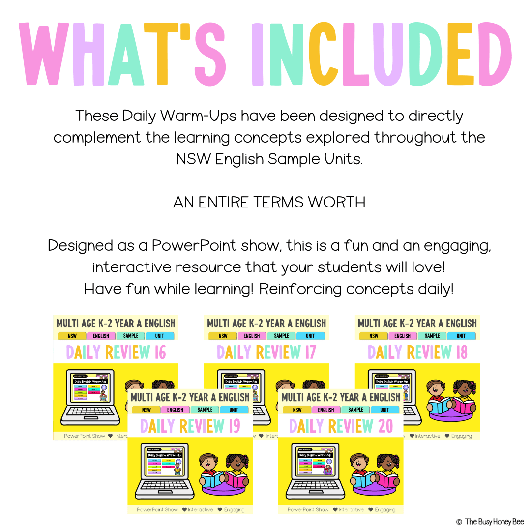 Multi Age K-2 Year A Australian | NSW English Daily Review | Warm-Up Term 4 Mega Bundle - Warm Up | Revision