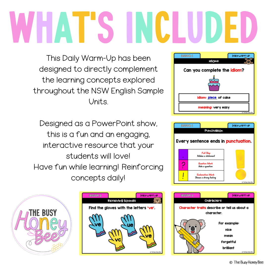 Multi Age K-2 Year A Australian | NSW English Daily Review | Warm-Up Unit 12 - Warm Up | Revision