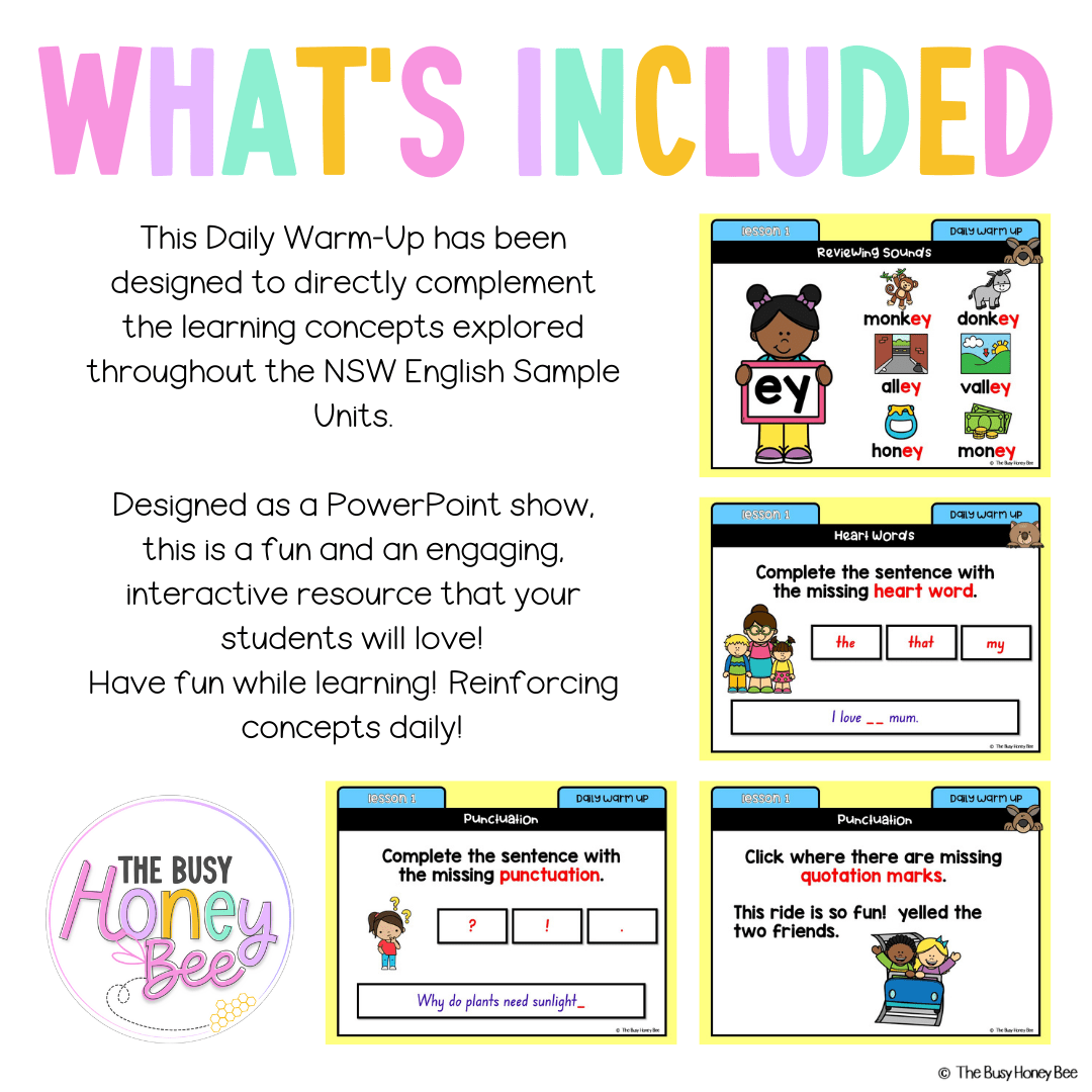 Multi Age K-2 Year A Australian | NSW English Daily Review | Warm-Up Unit 5 - Warm Ups | Revision